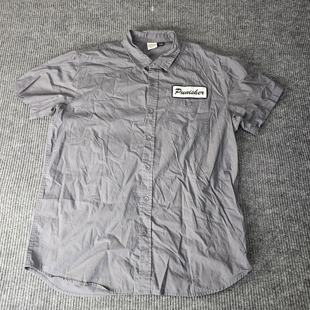 Marvel Punisher Shirt Mens XL Gray One Man Army Short Sleeve Button Front - Picture 2 of 11